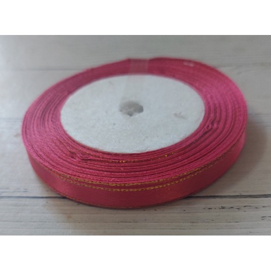 Лента атласная с люрексом 1 см*25 ярдов цв. малиновый, цена за катушку